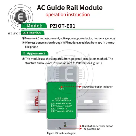 PZIOT-E01 Enfas AC Elektrisk DIN-skena Wifi Smart kWh Energimätare Strömförbrukningsmätare Wattmeter Voltmeter Amperemeter 8 best sales voltmeter wifi - №5