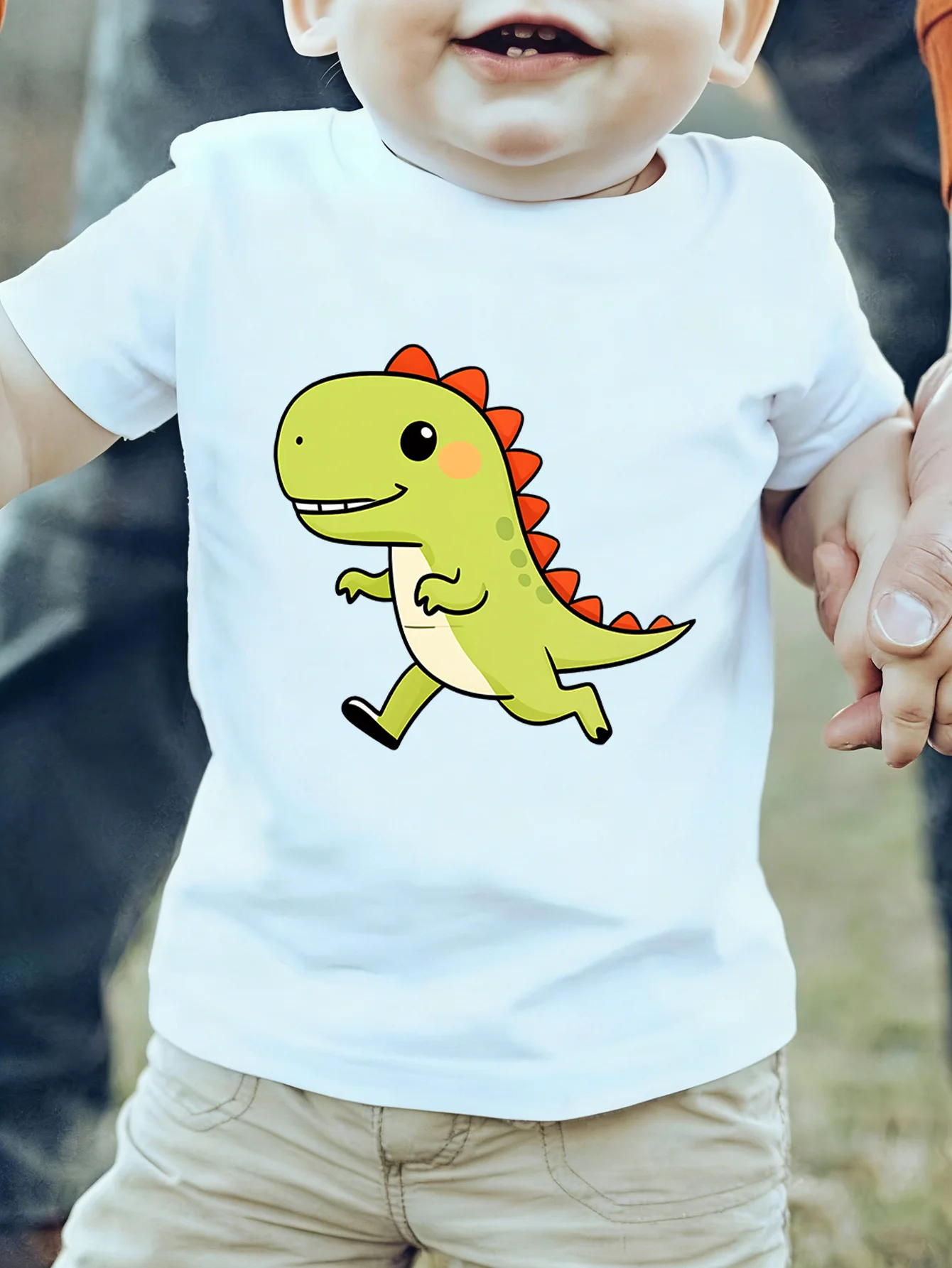 Happy Little Tyrannosaurus Dinosaur Kawaii Cartoon Print Kids T Shirt Boys Girls Family Matching Summer Crew Neck Casual Tee