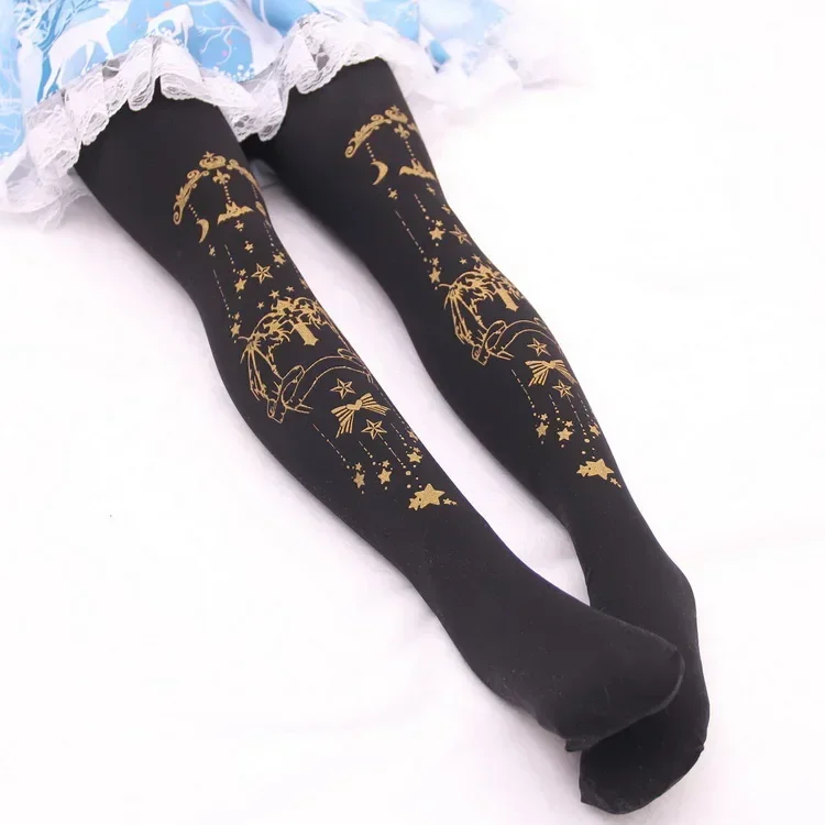 Cute Women\'s Spring Tights Gold Little Devil and Cross Stamped Pantyhose 3 Colors