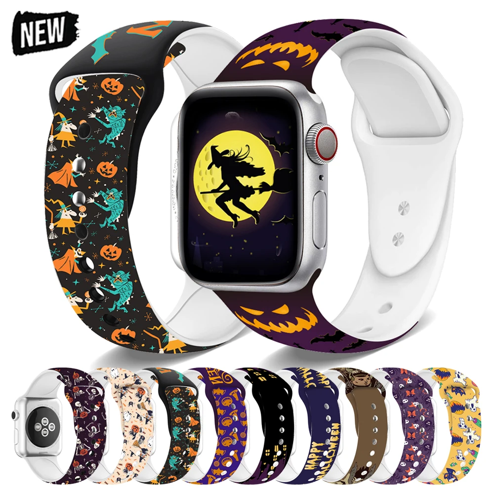 Halloween Cartoon Silicone Strap for Apple Watch 41mm 45mm 44mm 42mm 40mm 38mm Bracelet for iwatch 9 8 7 6 5 4 Ultra 2 49mm Band