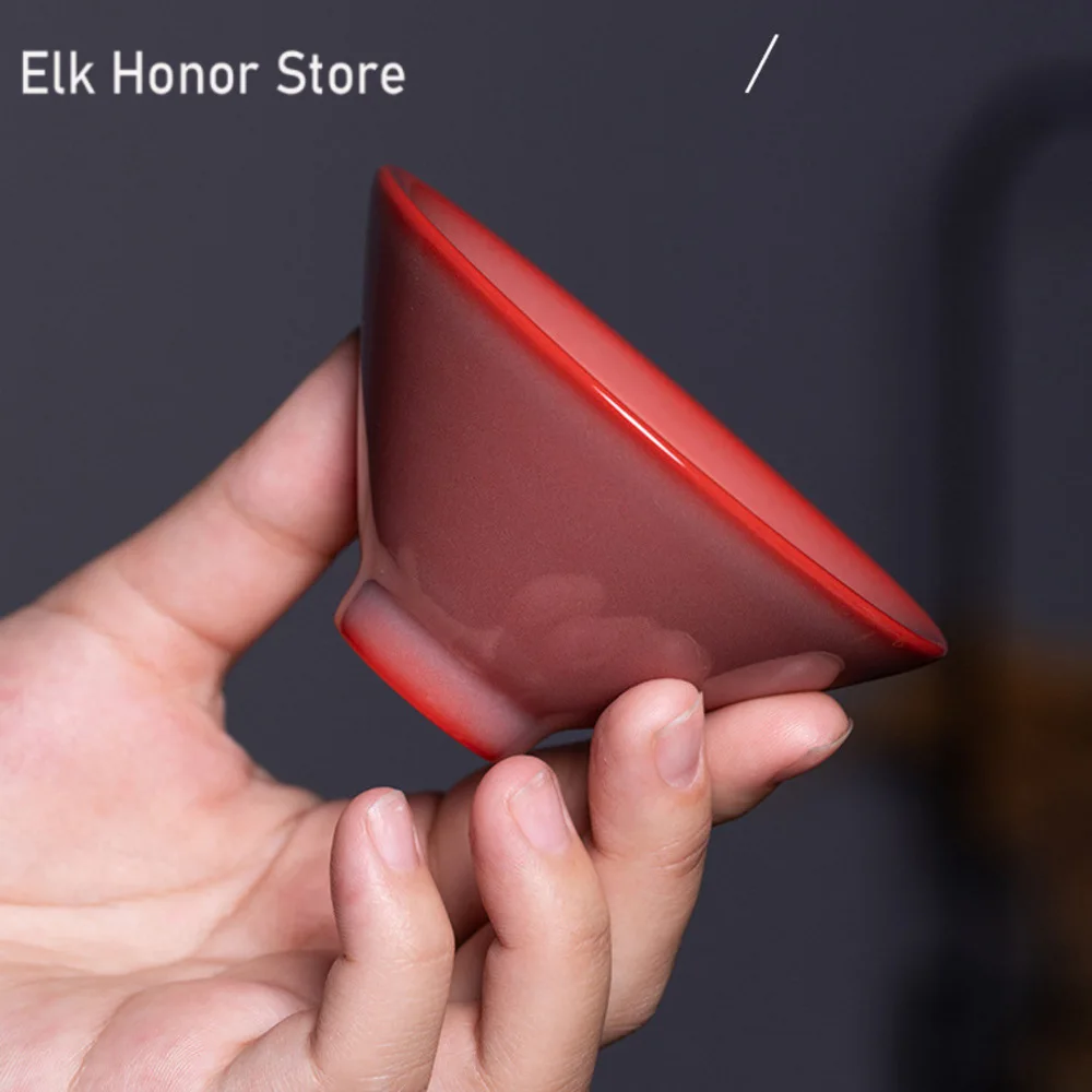 95ml Boutique Longquan Celadon Teacup Handmade Red Galze Ceramic Master Cup Women\'s Hat Cone Tea Bowl Kung Fu Teaware Gift Box