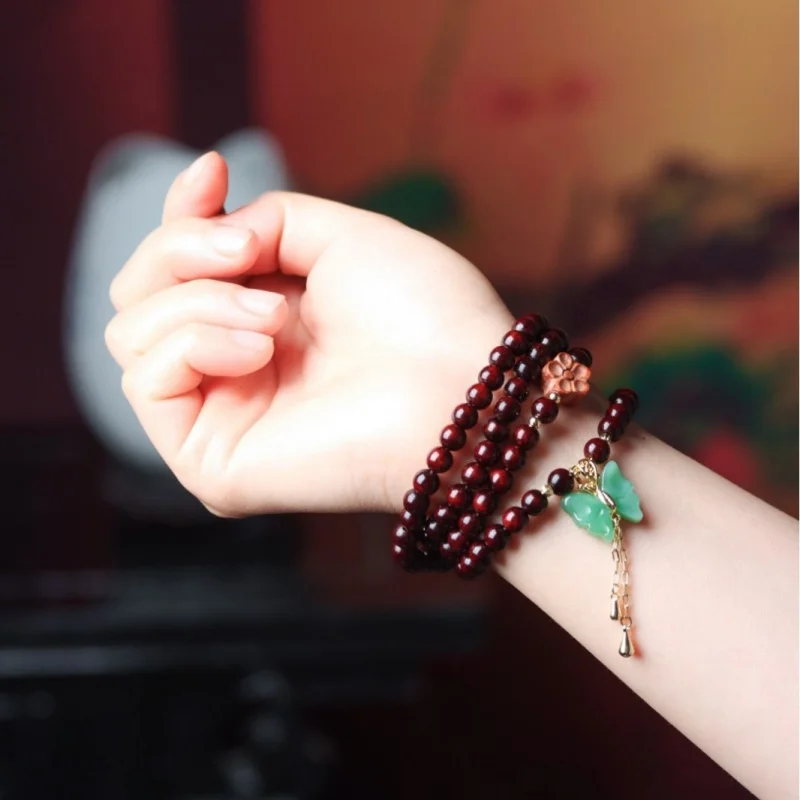 

African small-leaf rosewood gold-star DIY butterfly sweater bracelet prayer beads necklace accessories for men and women pendant