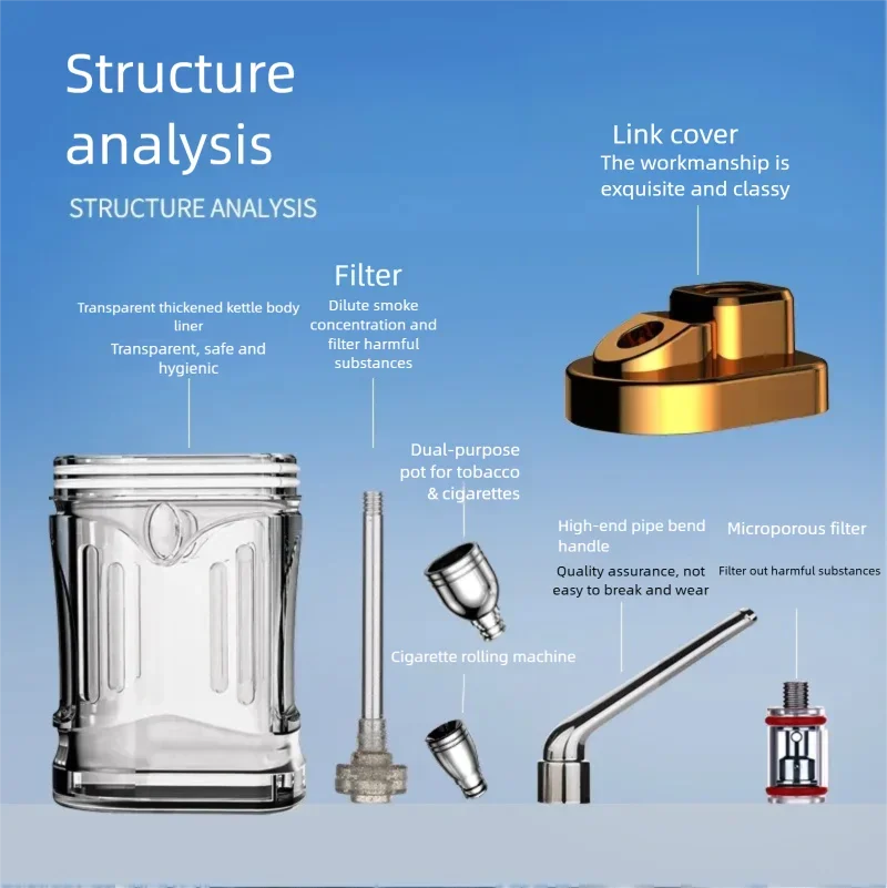 حامل أنابيب المياه لفلتر السجائر من الألومنيوم والبلاستيك المحمول للرجال، تنقية الدخان الصحي، جهاز تدخين متعدد الوظائف