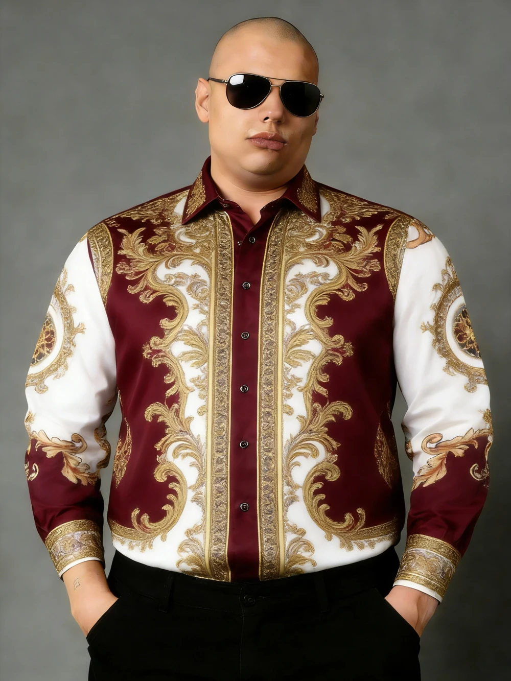 

Мужская рубашка с длинным рукавом в стиле ретро, новинка весны 2026, с 3D-принтом в стиле барокко и ротангового плетения, черная, для вечеринок и отпуска, мужская одежда