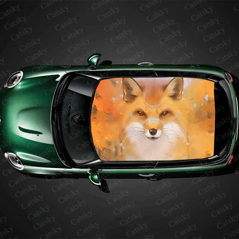 

Наклейка на крышу автомобиля с изображением лисы, пленка для украшения автомобиля, наклейка на капот, дверь, виниловая наклейка, графическая пленка, новые аксессуары для украшения автомобиля