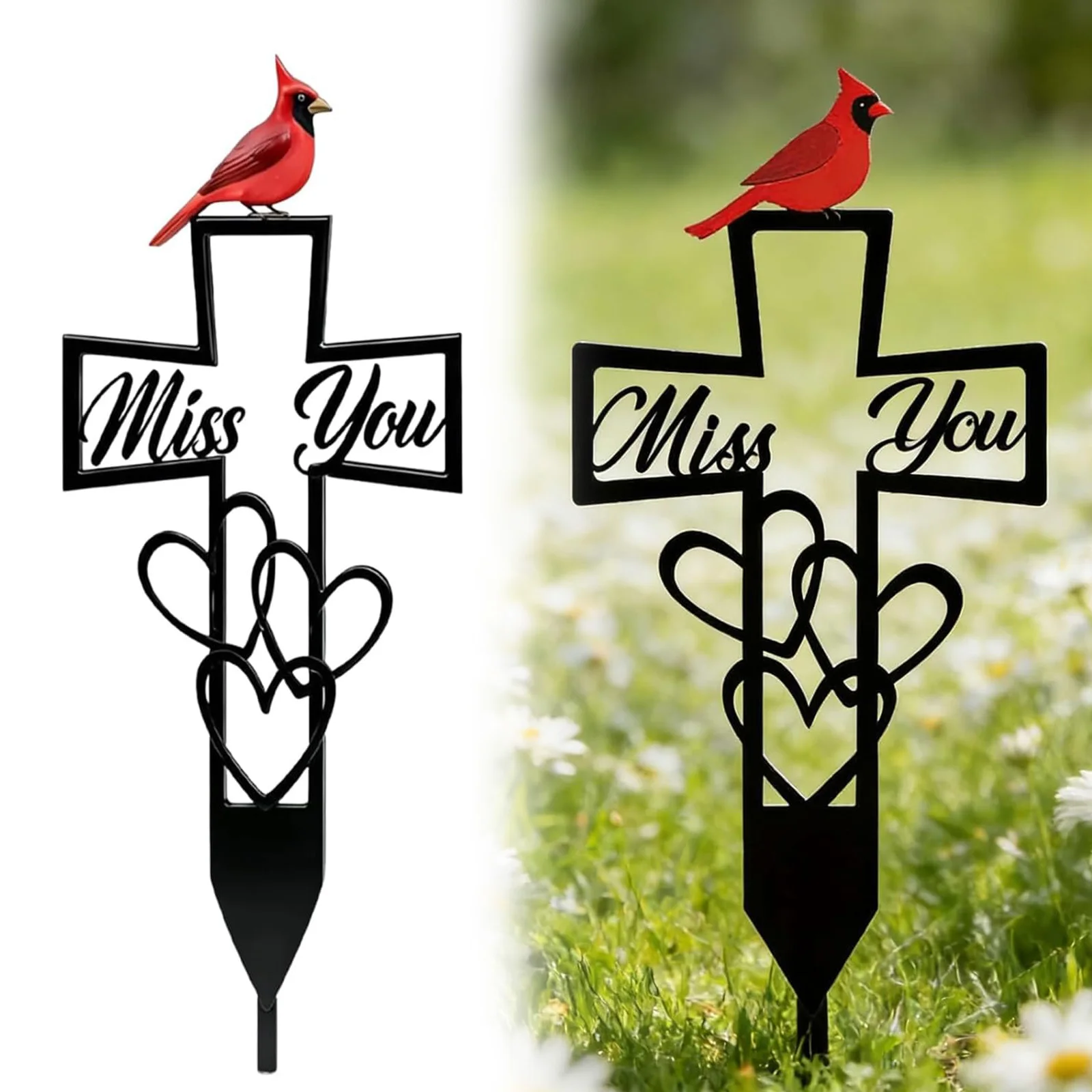 Cemetery Decorations Plaque Cardinal Grave Markers Ground Plug Red Bird Design Garden Stake for Outdoor Graves Decor