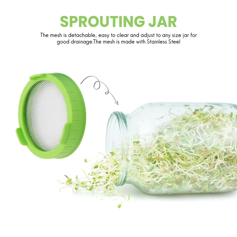 4 Pack Sprouting Lids, Plastic Sprout Lids With Stainless Steel Screen For Wide Mouth Mason Jars, Sprouter Sprout Maker