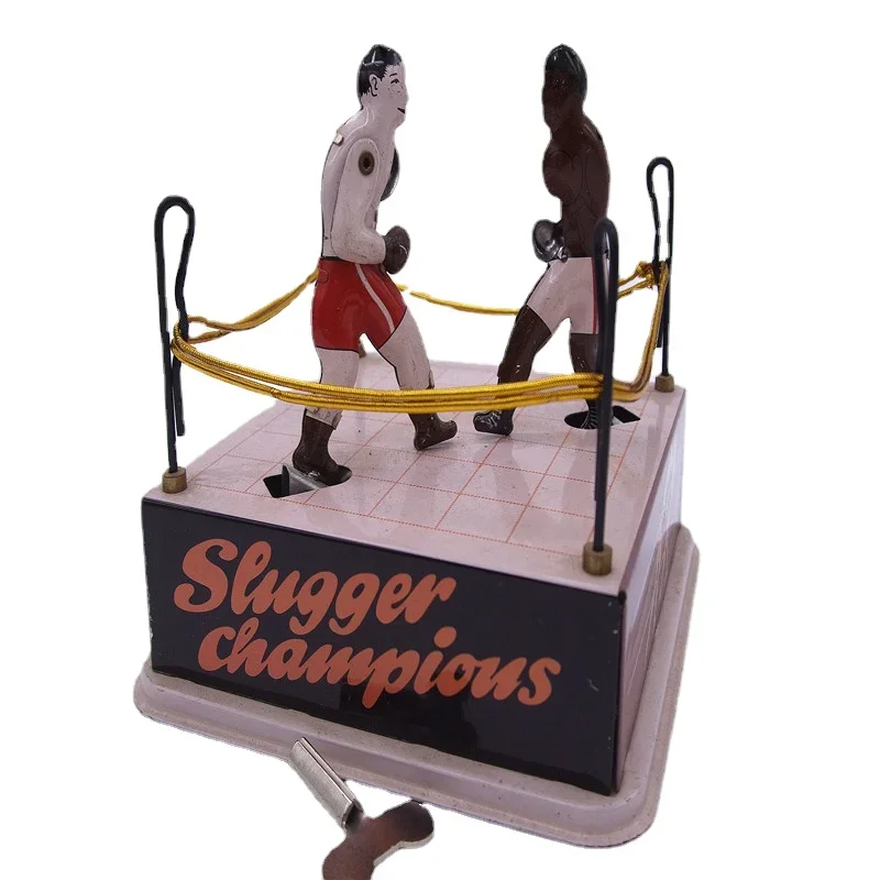 Juguete de cuerda Retro de colección para adultos, arena de lata de Metal, campeones, boxer, juego de anillos de boxeo, juguete mecánico, figuras de juguete de relojería