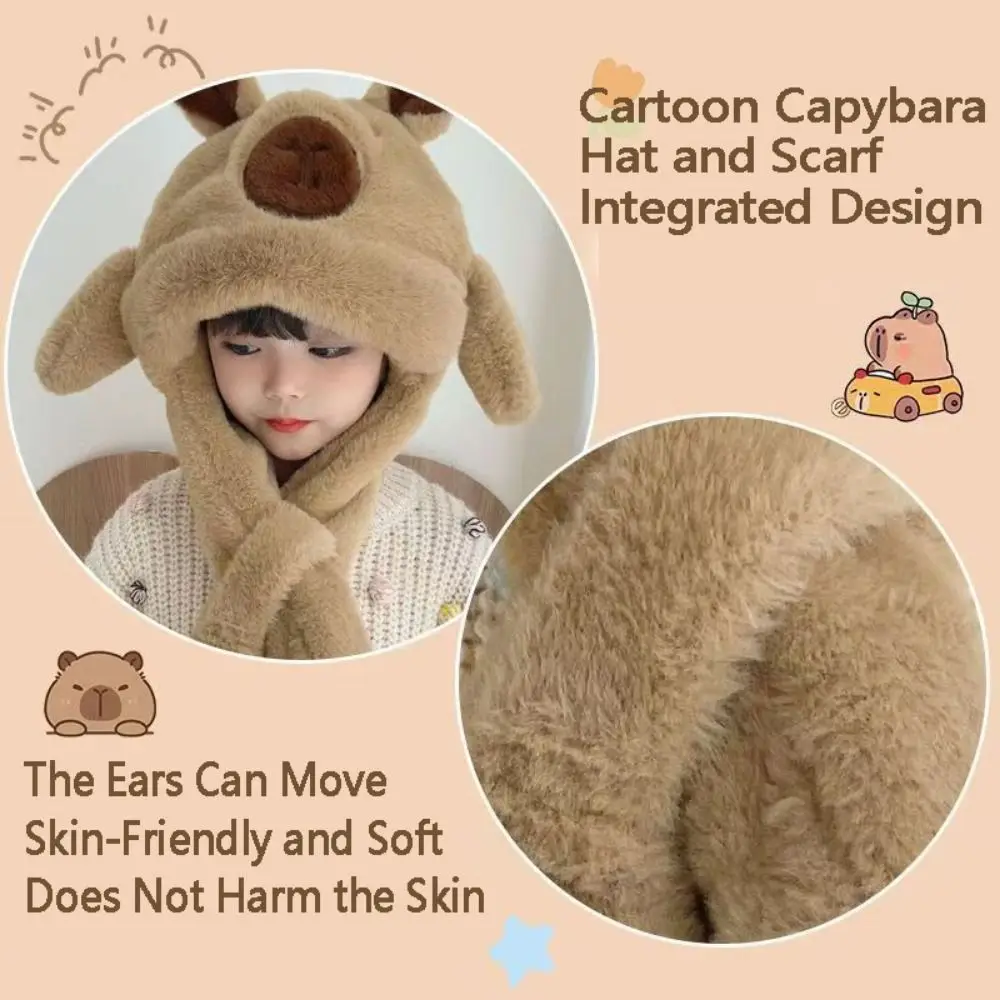الإبداعية حماية الأذن قبعة مضحك لطيف كابيبارا لطيف كابيبارا مقنعين وشاح لينة يندبروف الأطفال البلوز قبعة موسم الشتاء