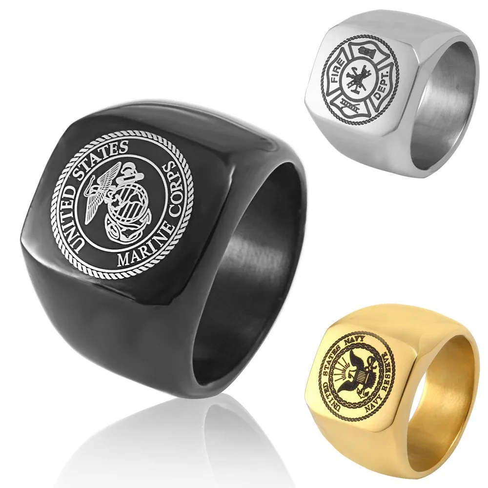 New Fashion US. Armed Forces Soldier Warrior Square Rings for Men Women Gold Silver Black Color Stainless Steel Courage Jewelry