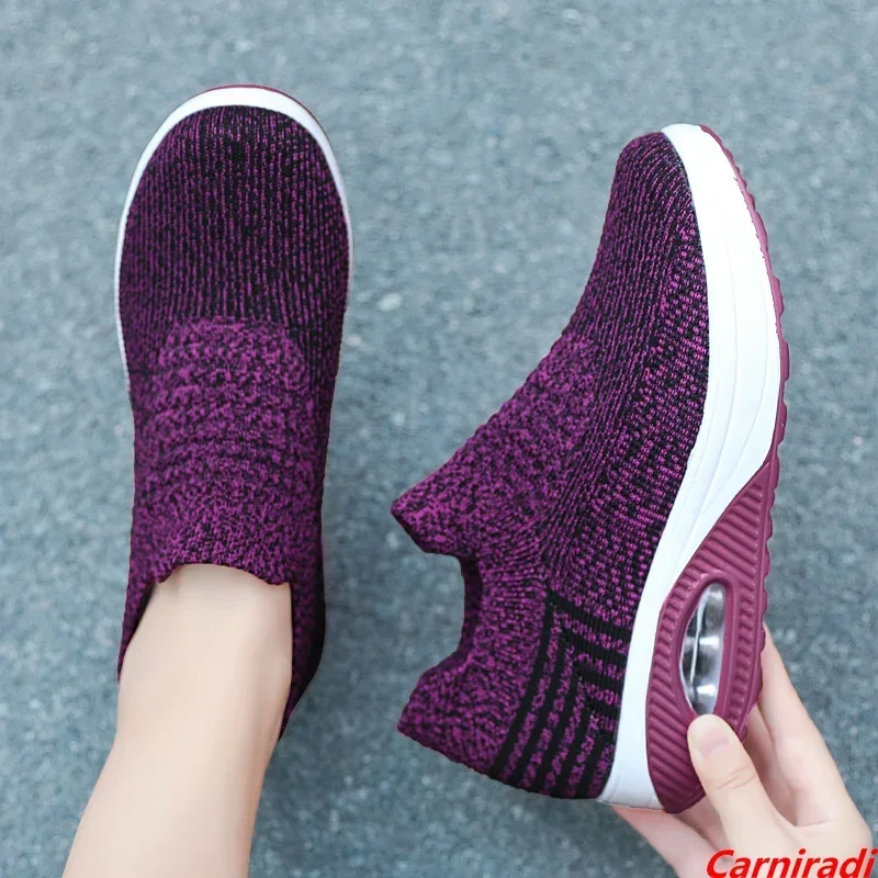 New Style Socks Flying Weave Big Size 35-42 Walking Shoes Women Breathable Casual Sneakers Ladies Slip-on Wedges Loafers Shoes