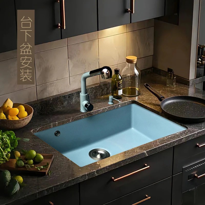 Haze blue quartz stone sink kitchen with vegetable basin sink