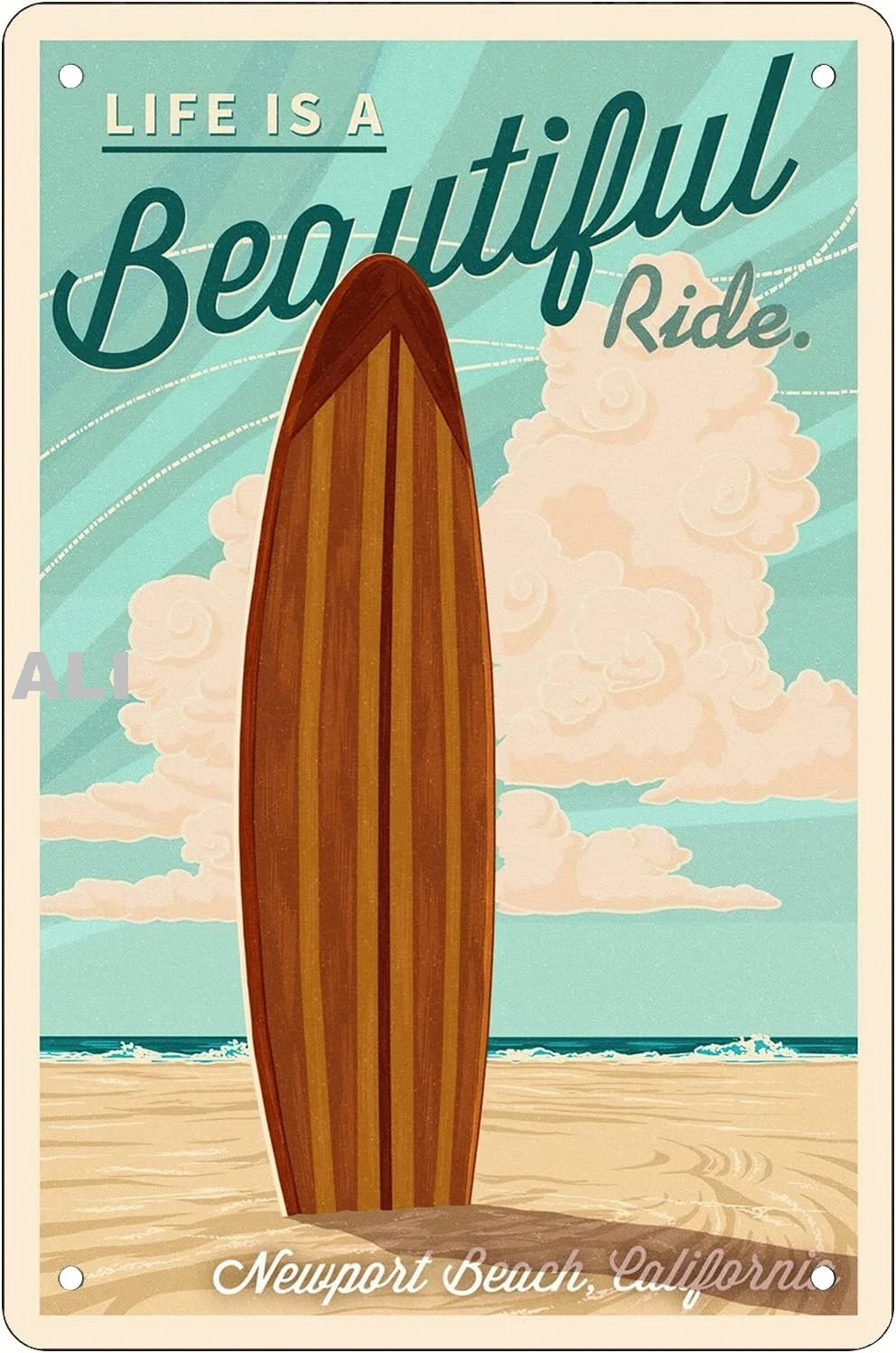 Retro Funny Metal Sheet Signs Newport Beach, California, Surf, Wall Decoration, size:8 x 12 sign