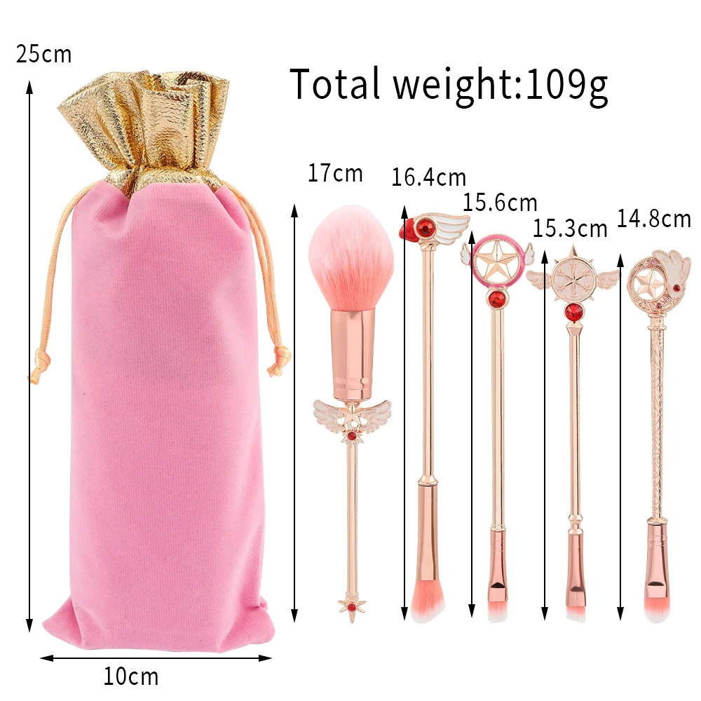 5pcs Metal Handle Soft Fluffy Makeup Brush Set Anime Card Captor Sakura Cosmetics Powder Brush Pink Eyeshadow Eyebrow Brush