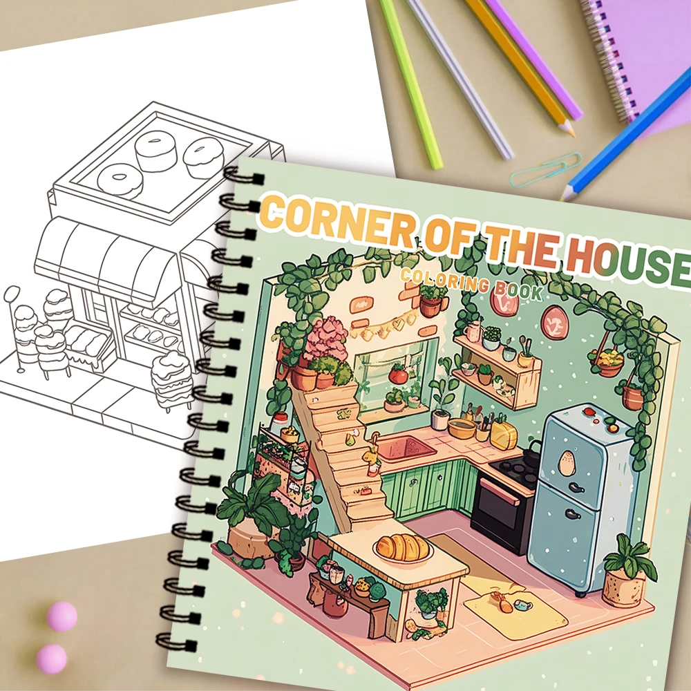 1pc, Room Colouring Book - Teen Colouring Book - 30 Sheets, 8.3x 8.3 inches, Adult Stress Relief, Birthday, Holiday Party Gift view 6