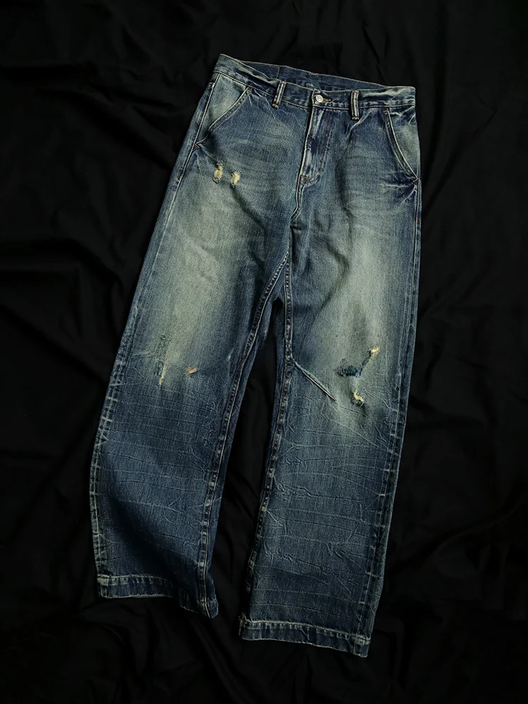 

MBBCAR Vintage Tie Dye Distressed High Waist Loose Wide Leg Denim Jeans Cotton Youth Wear Resistant Wear American Style