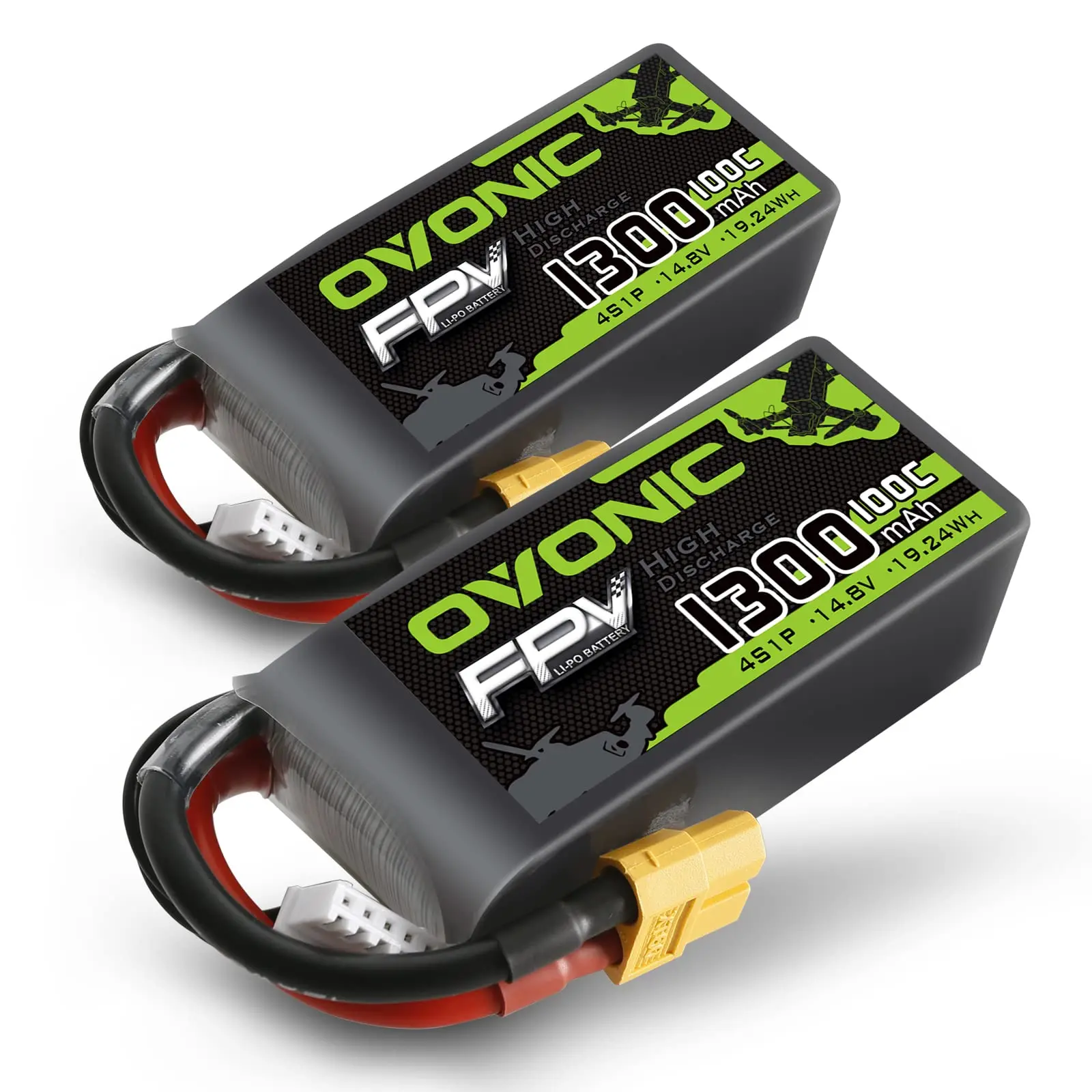 Batteria LiPo OVONIC RC 4S 14.8V 1300mAh 100C con Connettore XT60 per FPV UAV, Aeroplano RC, Auto, Quadricottero Evader BX, Elicottero