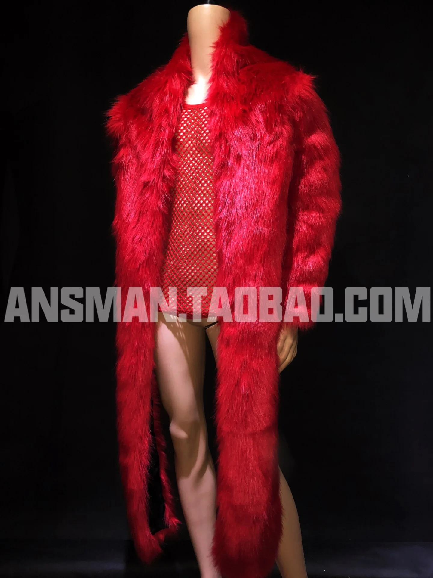 Bar Nightclub Men's DJ Singer Performance Costume Red Irregular Imitation Fox Fur Grass Hollow Out Vest Performance Clothing