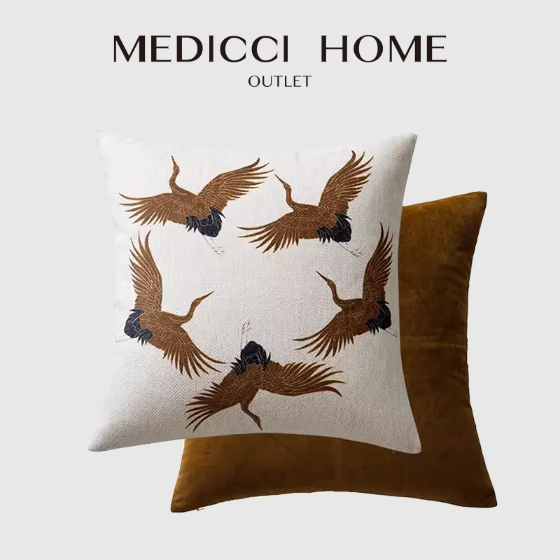 Medicci Home Exoticism Style Art Deco Throw Pillow Cover Oriental Cranes Flying For Nine Nights Auspicious Cushion Case For Sofa