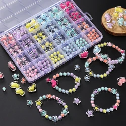 1Box Heart Acrylic Beads Flower Round Spacer Loose Beads Kits For Bracelet Keychain Jewelry Making Kits Accessories