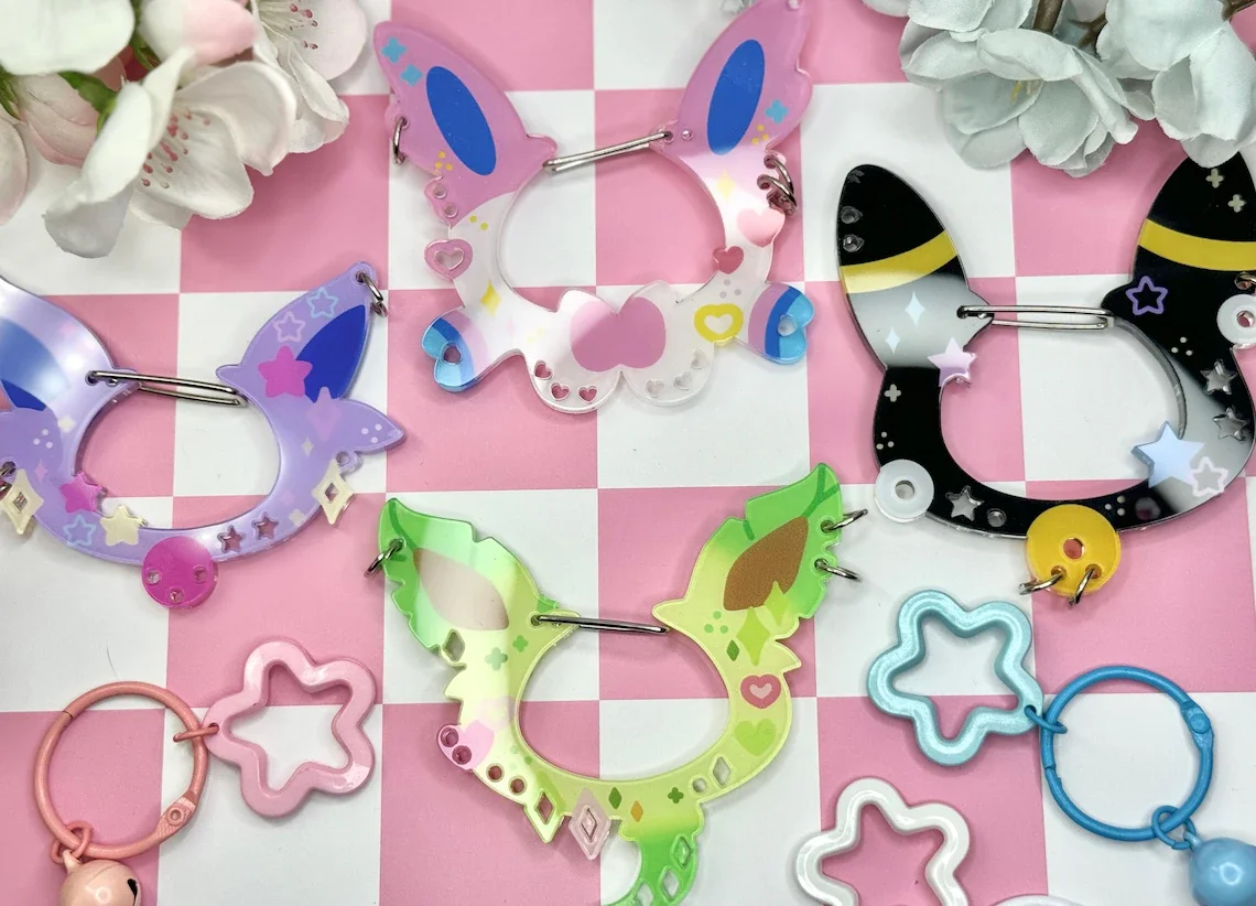 Kawaii Bunny Carabiner Acrylic Keychain Collectors Ribbon Cute I C.3 Pkm Design