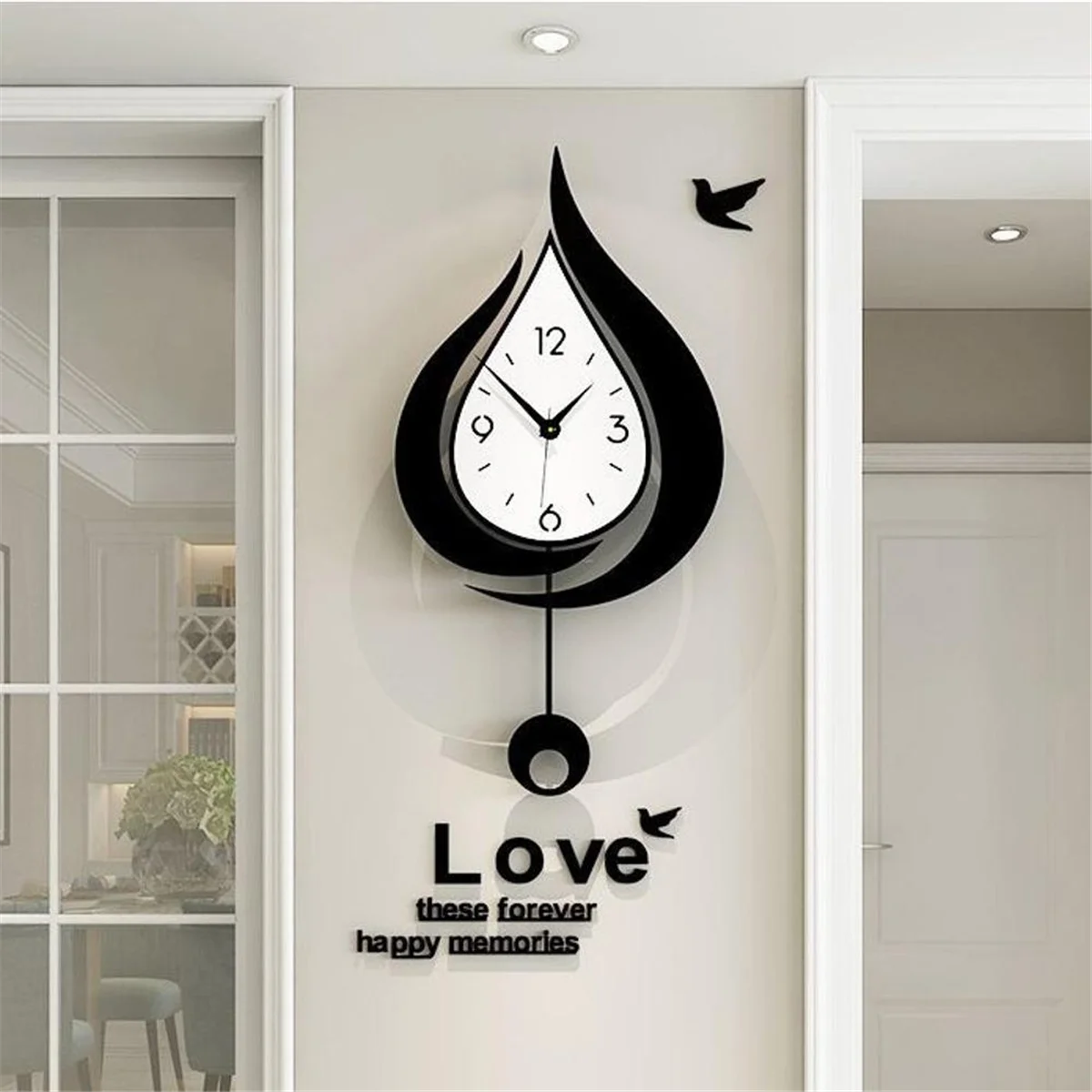 N18R Relógio de parede para sala de estar, sala de jantar, relógio de entrada para casa, silencioso, sem perfuração