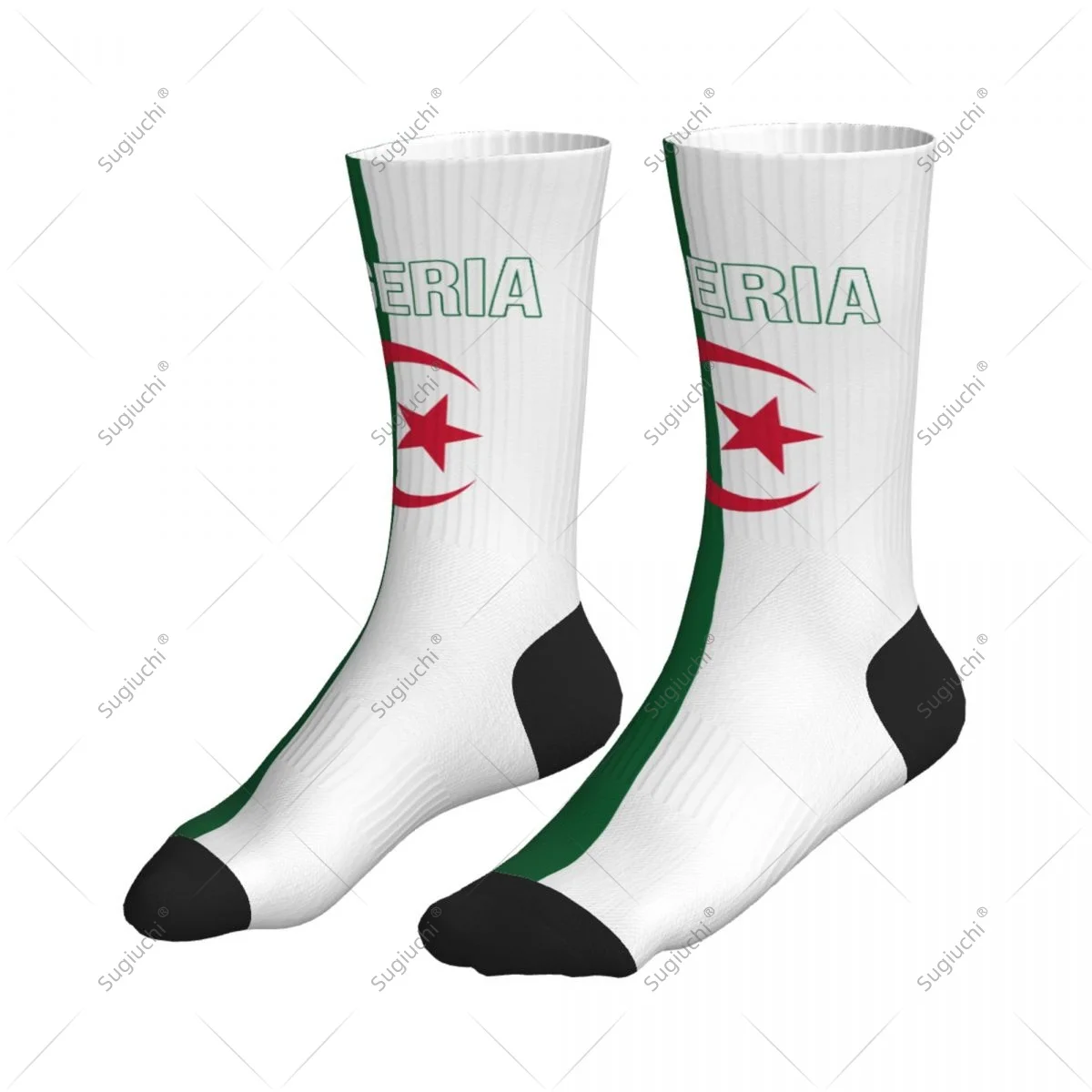 3D プリントアルジェリア国旗ポリエステルミッドカーフソックス男性女性用かわいい靴下ストリートスケートボードソックス