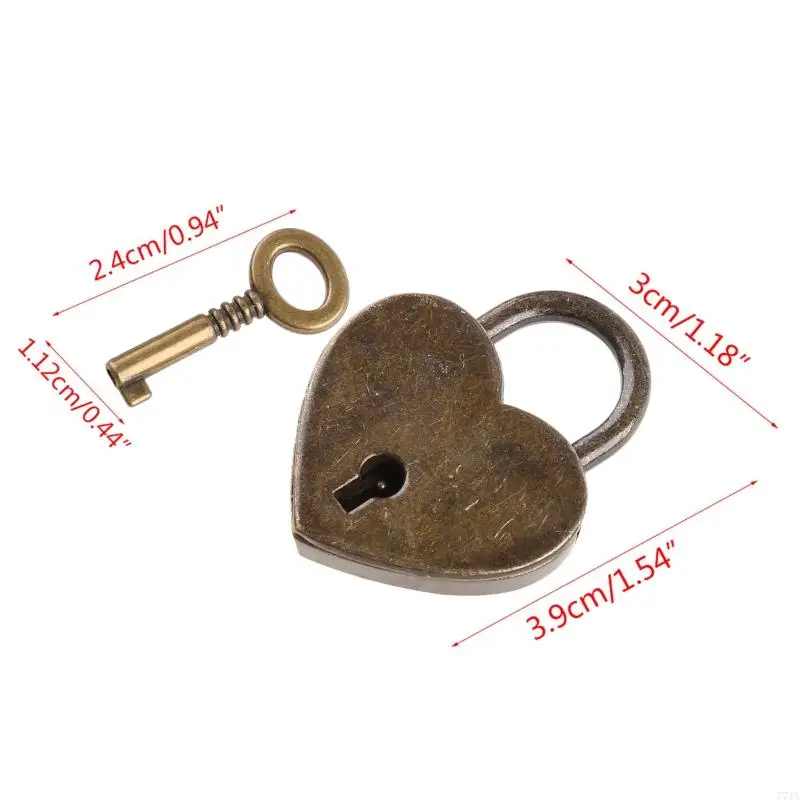 77Ja Mini Retro Alloy Hartvorm Lock Lock Hangslot Small Bagagedoos Lock met toetsen Zink Alloy Suitkleed Locker Hardware Set