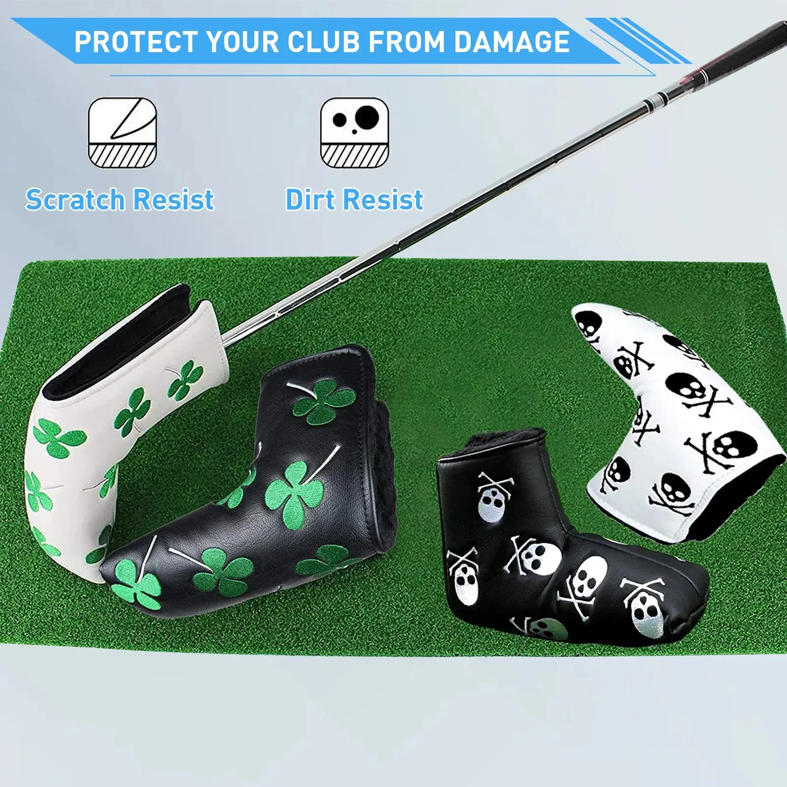 Golf Putter Head Covers Blade Club Headcover PU Leather Protector Cover Black White Fits All Putters for Men Women