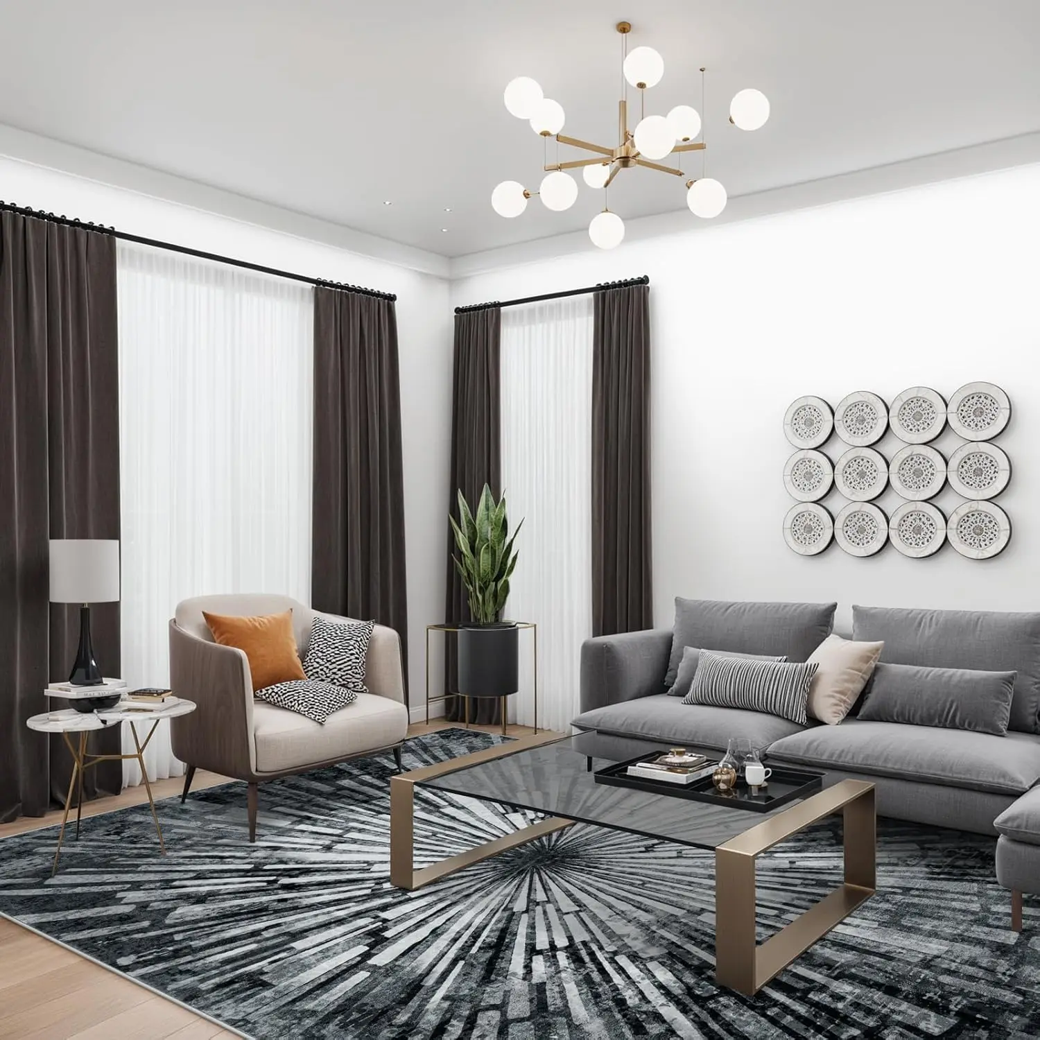 Modern Area Rugs Low-Pile Soft Bedroom Rug,Washable Abstract Splash Living Room Rug Large Floor Carpet for Kids Playroom Nursery
