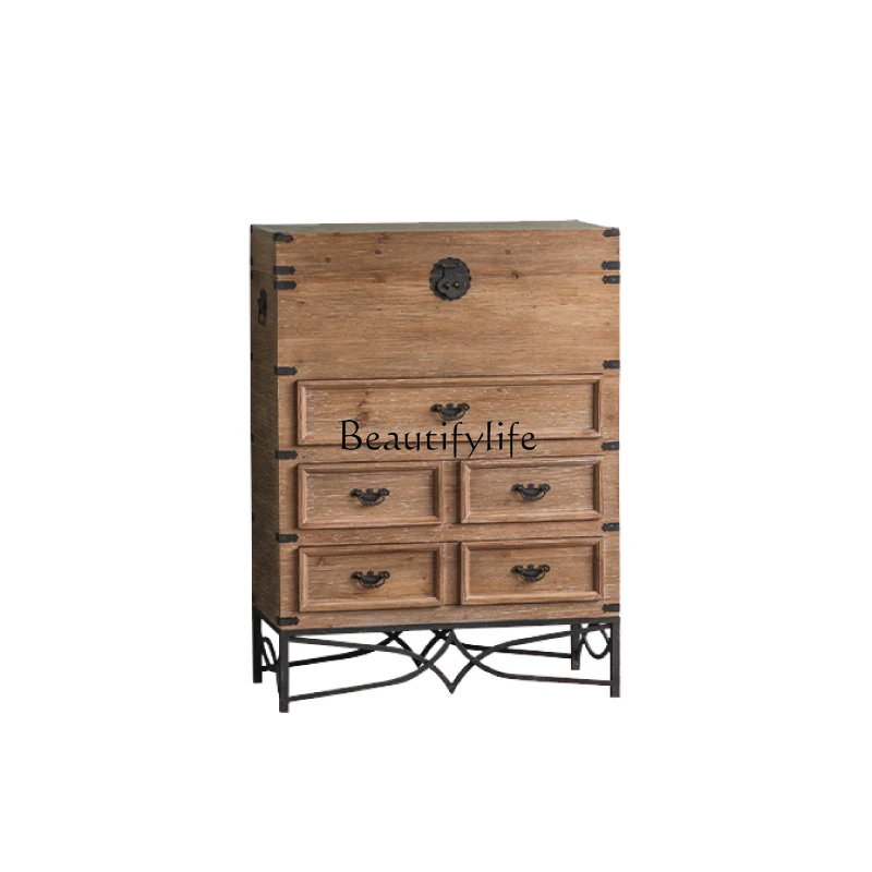 

New Chinese style medieval style solid wood bedside table small apartment retro storage locker