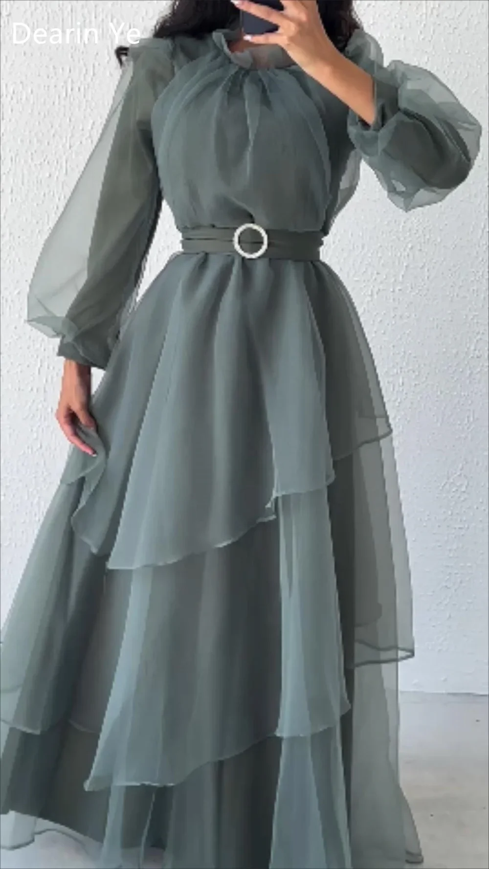 Vestido de baile formal com colher decote, A-Line Saias Pavimento Comprimento, camadas drapeados Tulle, Dearin Tulle, Bespoke Ocasião, Arábia Saudita, D