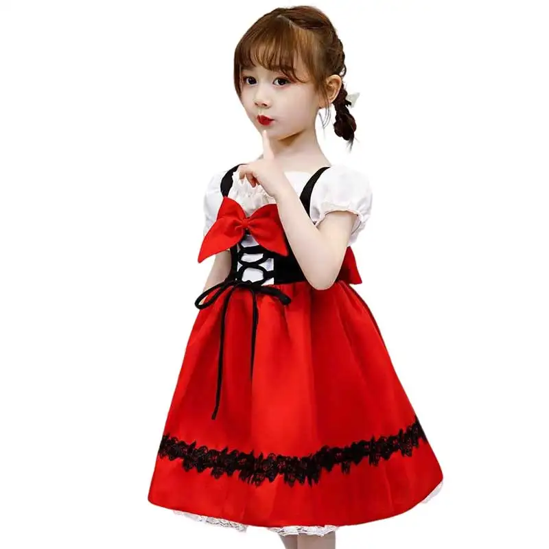 Halloween Little Red Riding Hood For Girls Cosplay Costume  Children's Carnival Mini Dress + Cloak Stage Performance Clothing Fo