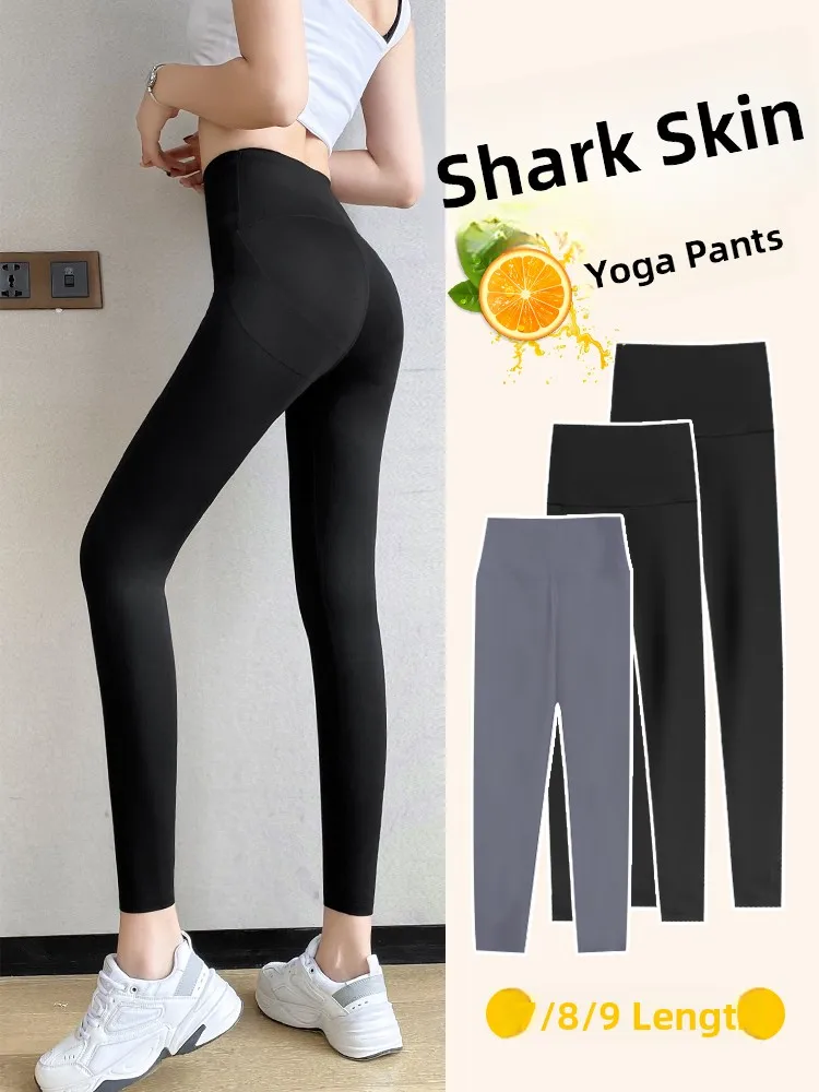 

Брюки для йоги с высокой талией на подкладке, женские брюки из кожи ковчег, осенние утягивающие теплые базовые брюки для повседневной одежды