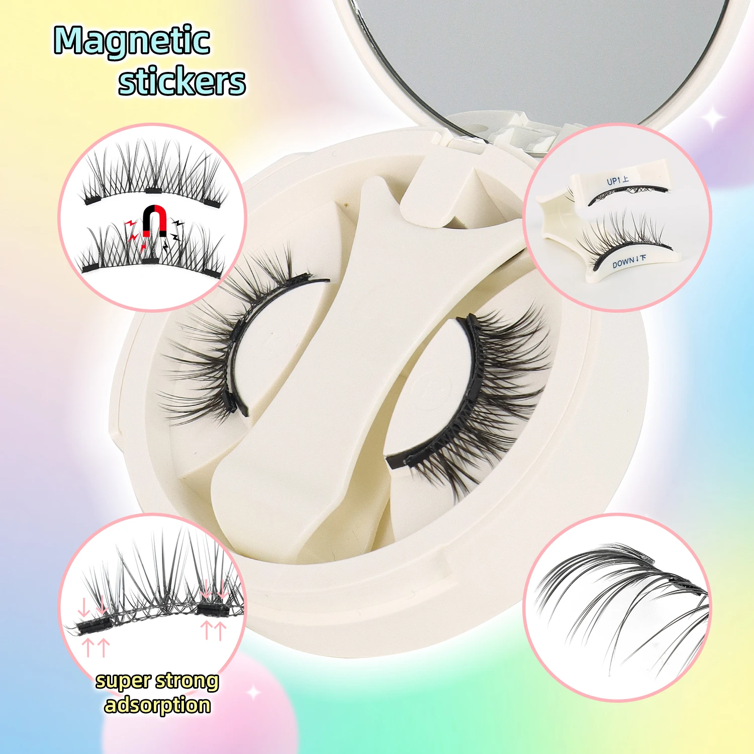 رموش مغناطيسية مع أداة توزيع رموش مغناطيسية سميكة ونحيلة لا حاجة إلى غراء رموش قابلة لإعادة الاستخدام ناعمة وسهلة الارتداء