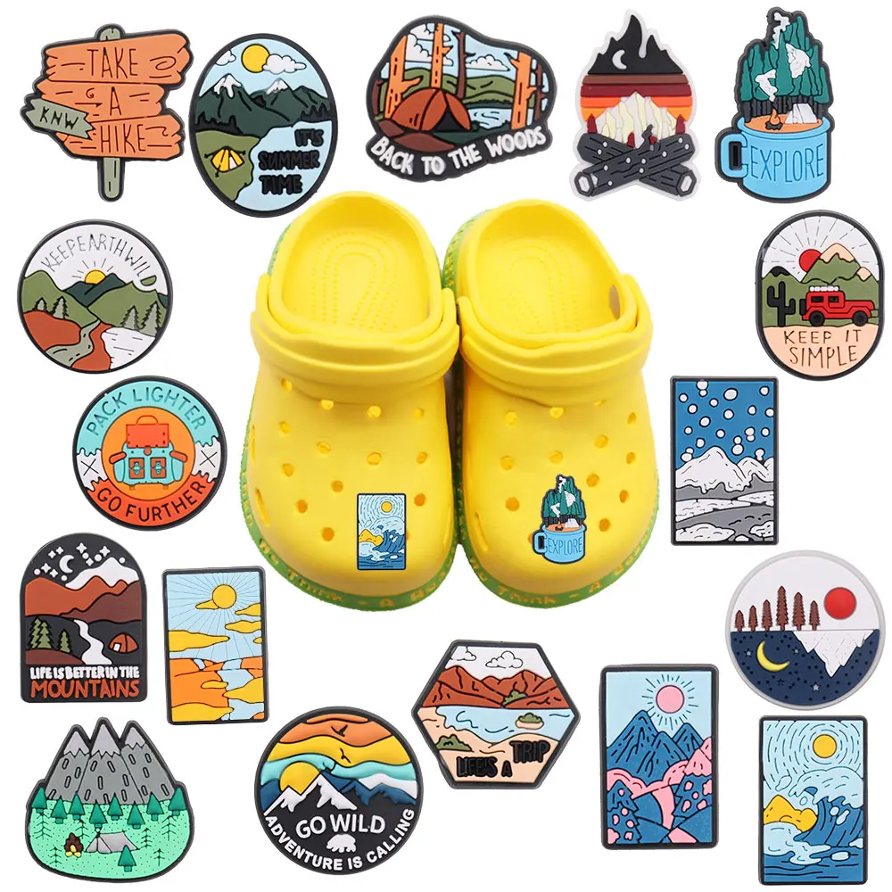 17PCS Life Is Better in The Mountain Go Wild Shoes Charms Accessories Adult Buckle Sandal Decorations DIY kids party gift