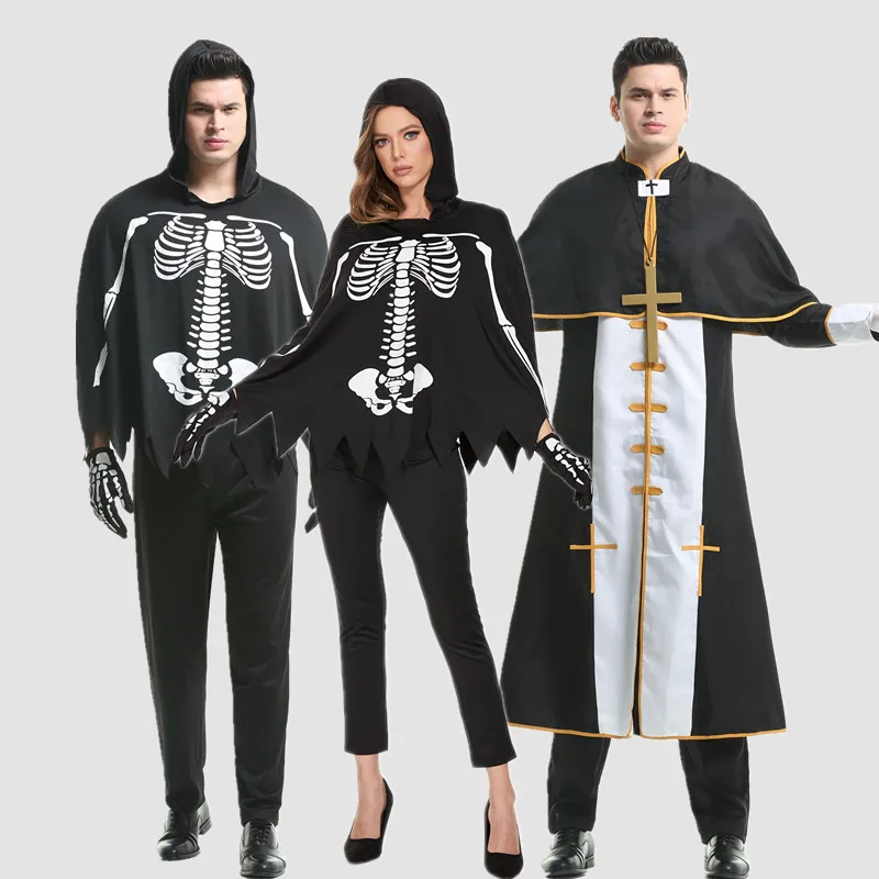 

loween Adult Bla Ghost Performance Costume Women's Terror Priest Skeleton Frame Devil Outfit Stage Props Polyester Fiber