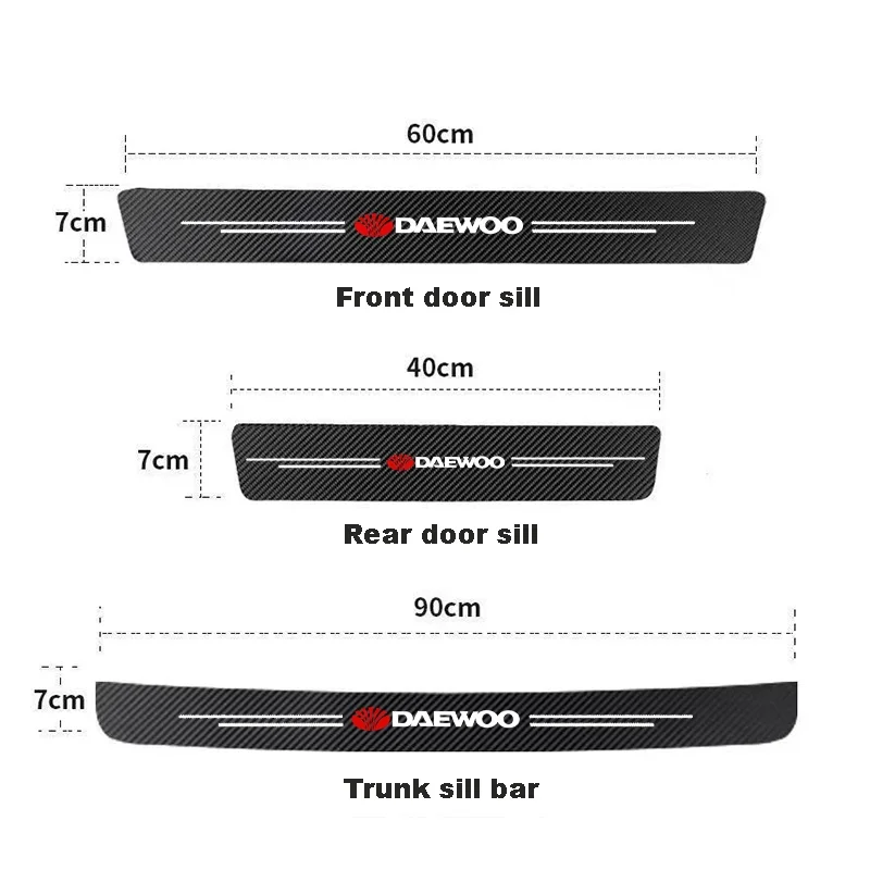For Daewoo Logo Winstom Espero Nexia Matiz Lanos Carbon Fiber Car Door Sill Threshold Stickers Decorative Decals Auto Styling