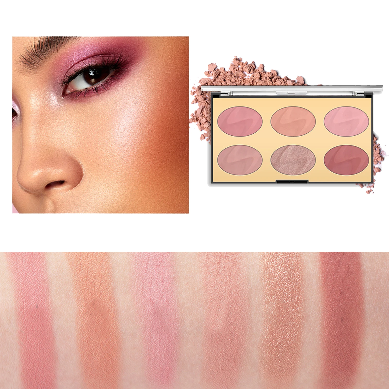 6 Màu Sắc/Bộ Phấn Má Hồng Tấm Đào Pallete Sắc Tố Kết Hợp Blusher Phấn Trang Điểm Chuyên Nghiệp Viền Bóng Xanh Hồng Đựng Mỹ Phẩm