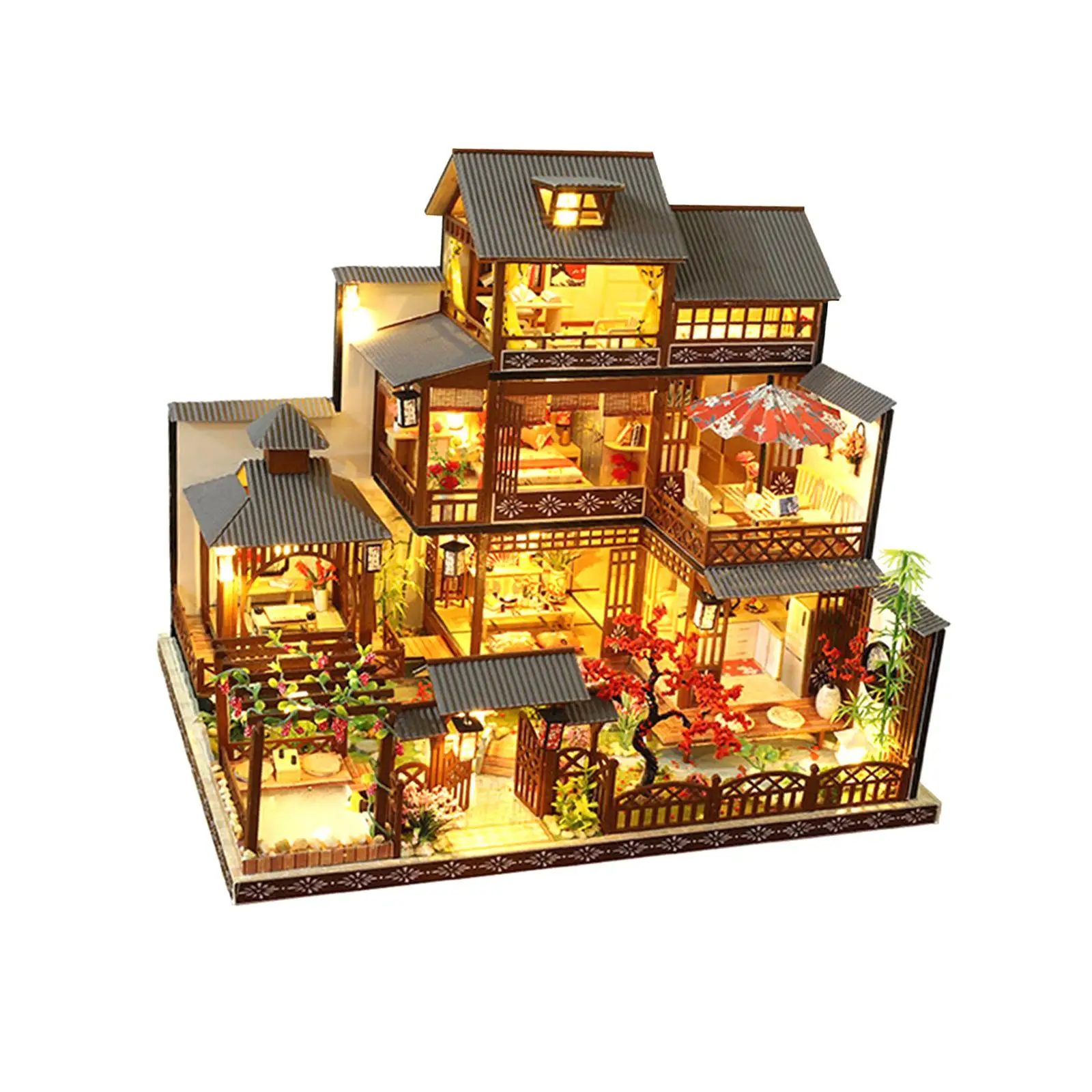 Creative Japanese Assembly Miniature House Kit 1 24 Scale Wooden Dollhouse with Furniture and Dustproof Cover for Kids Adults