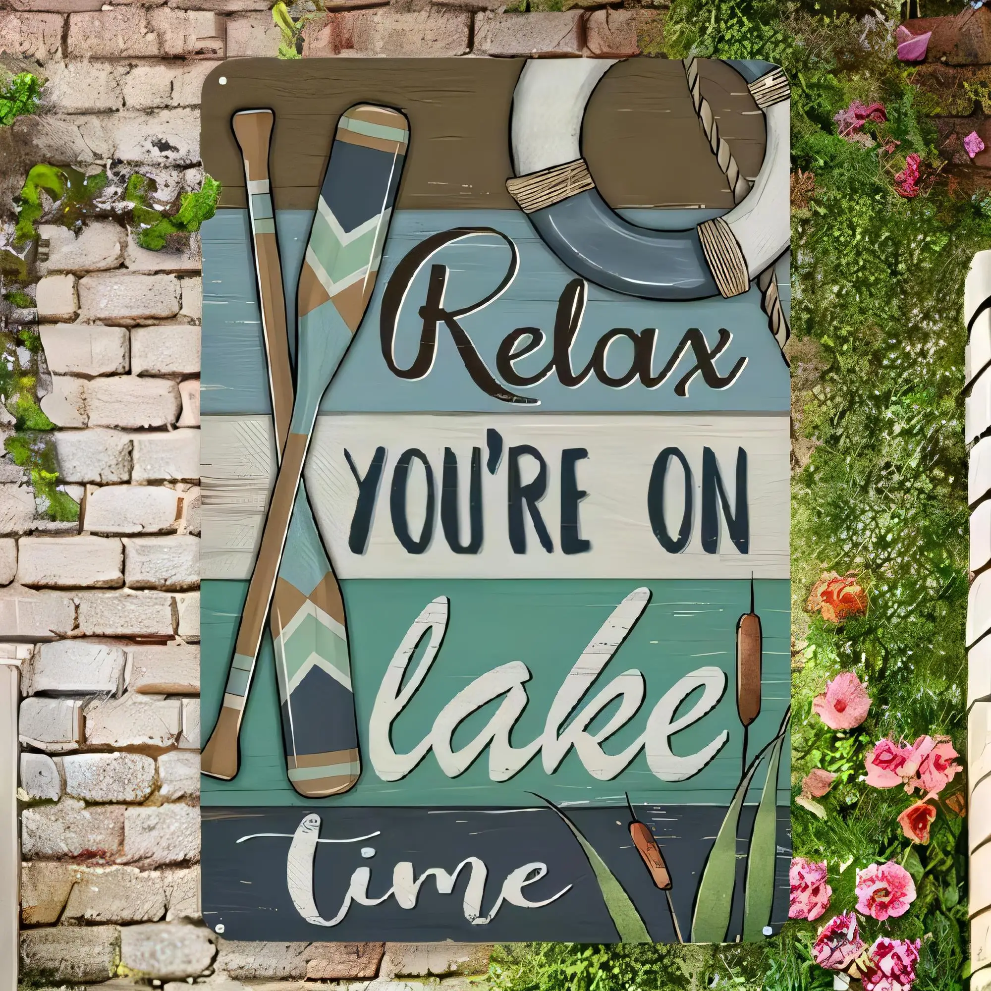 Tin Sign Relax You’re On Lake Time Vintage Beach Boat Plaque Metal Art Wall Decor for Bar Pub Cottage Cabin Garden Patio   Gift