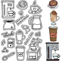Coffee Clear Stamps Vintage Coffee Maker Text Reusable Background Postmark Transparent Silicone Stamp Seals for Journaling Card