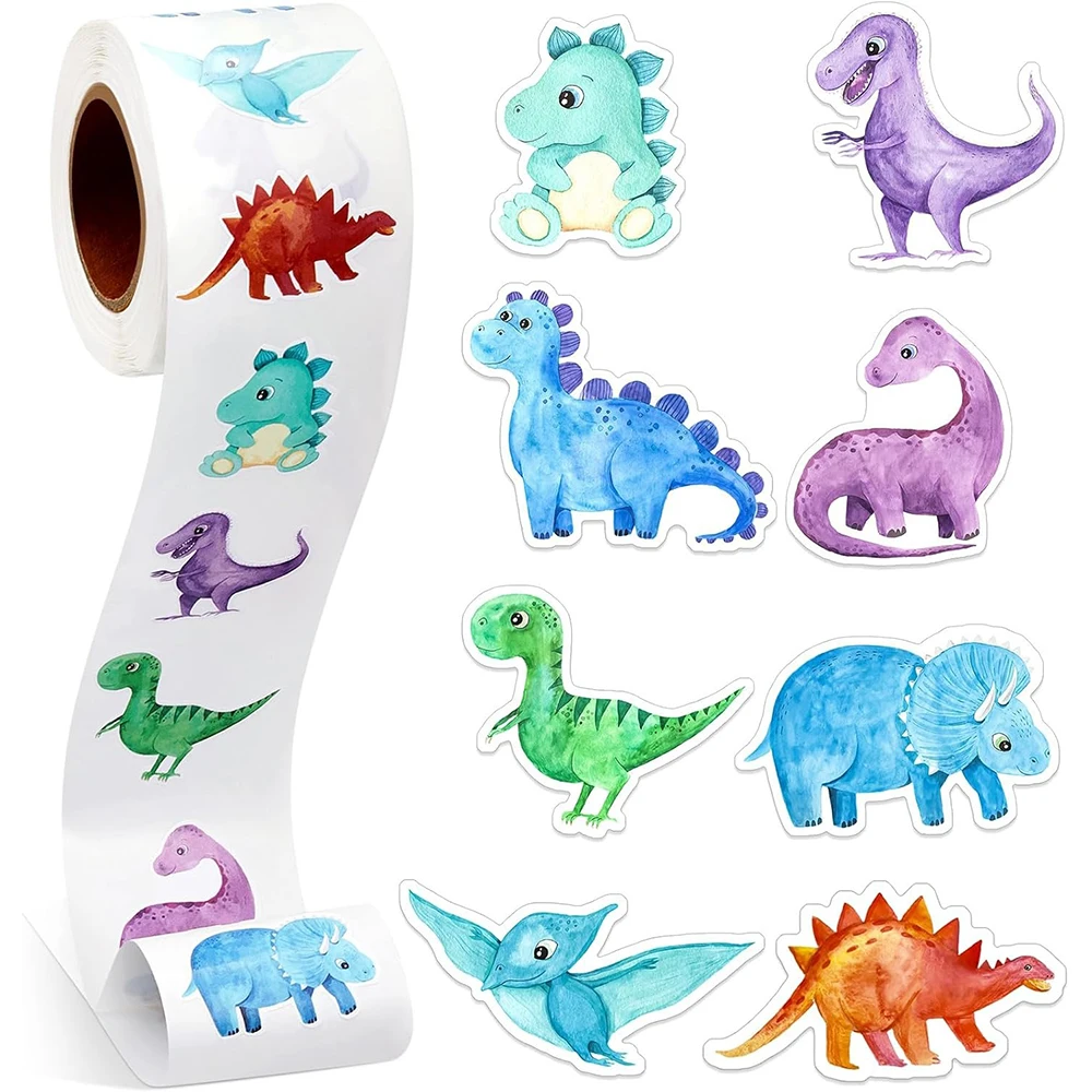 

500pcs/roll Cute Cartoon Dinosaur Reward Stickers Sealing Labels Decals Stationery Phone Suitcase Kawaii Graffiti Decals Kid Toy