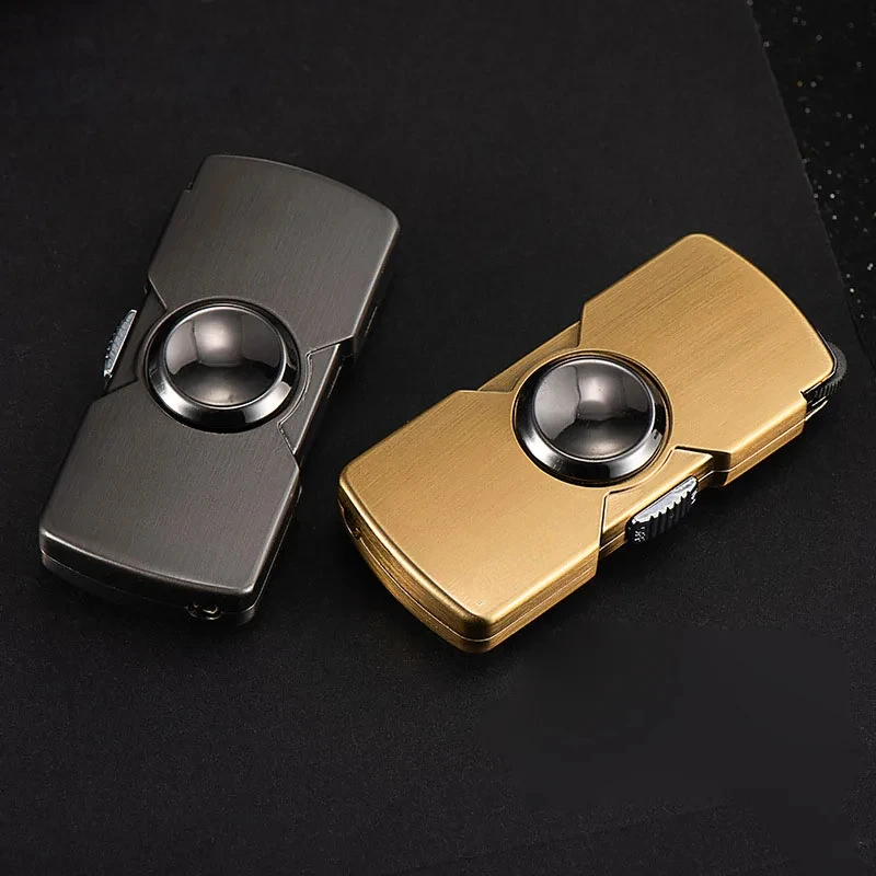 2024 New Creative Mini Fidget Spinner Metal Lighter Grinding Wheel Windproof Finger Toy Gift Metal Gas Lighter Men\'s Gadgets