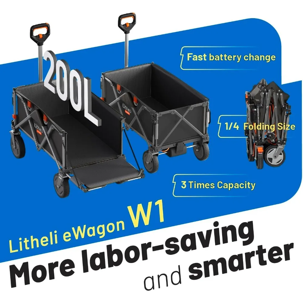 Battery-Powered Electric Utility Wagon Cart with All-Terrain Wheels, Variable Speed, 200L Capacity, 300 lbs Load Capacity for He