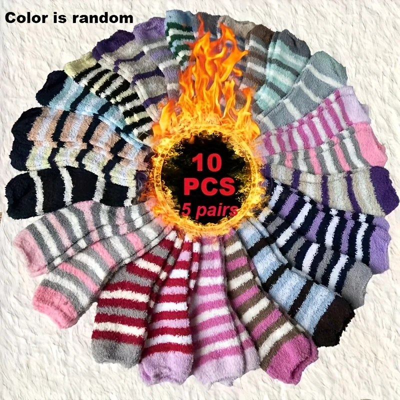 

10PCS Random Color Fuzzy Socks,Warm Striped Plush Socks,Cozy Home & Winter Wear Accessory for Women Men,Soft & Stylish Essential