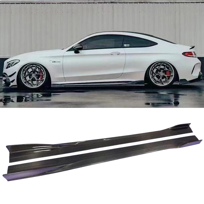 Lábio da saia lateral de fibra de carbono para benz classe c w205 coupe versão esportiva e c63 c63s pára-choques bodykit lábio