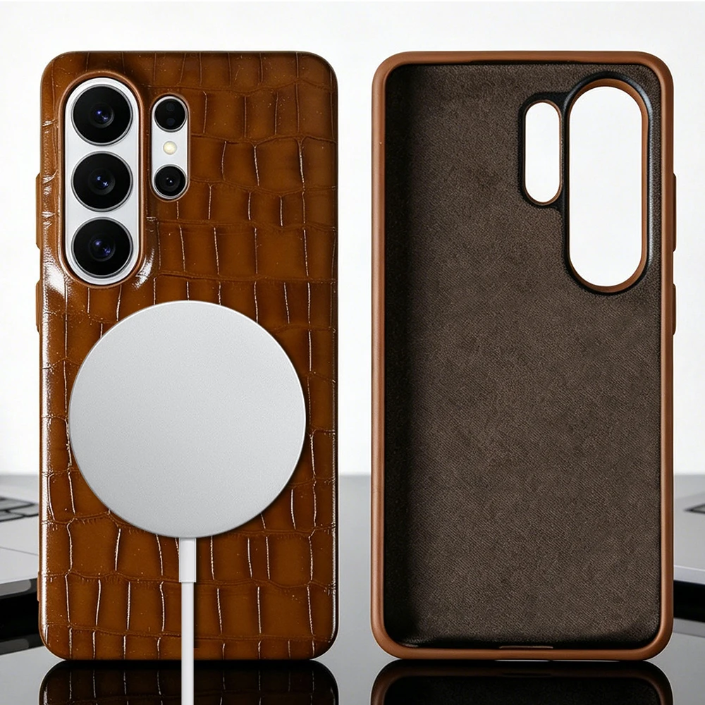 

Crocodile Leather Magnetic Case For Samsung Galaxy S26 Ultra S25 Plus S23 S22 S21 S20 S24 FE Back Cover For Magsafe Phone Cases
