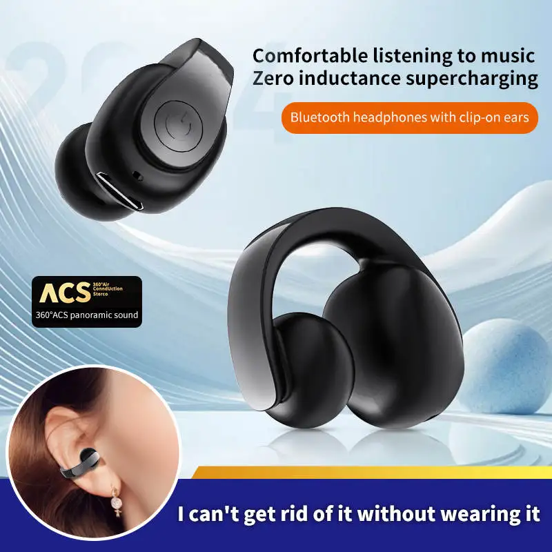 Bluetooth 5.4 Earphone Clip on Headphone TWS Wireless Earbud Single in-Ear Earphone Sports HiFi Stereo Headset for Xiaomi iPhone