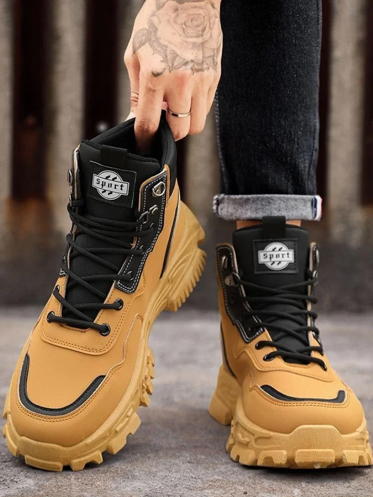 

Men's Youth Autumn Winter High Top Lace Up Hiking Shoes Construction Site Use Activities Anti Slip Thick Bottom Wear Resistant